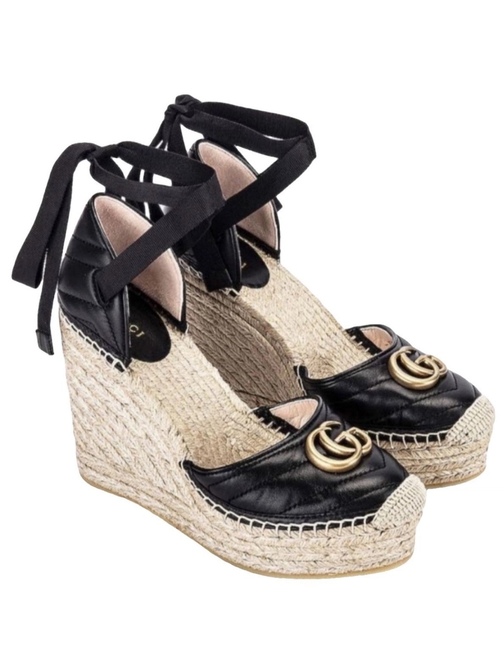 GUCCI Marmont GG logo quilted leather espadrilles wedges Pilar